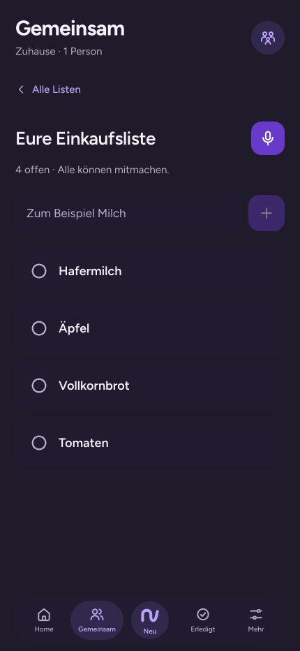 Gemeinsame Einkaufsliste in Nachgehakt